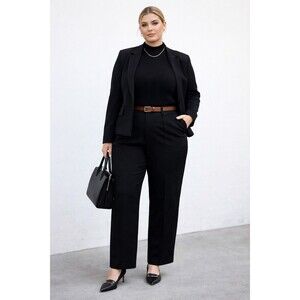 NWT Vintage Impressions Black Twill Trousers w Belt Size 18 Power Minimalist